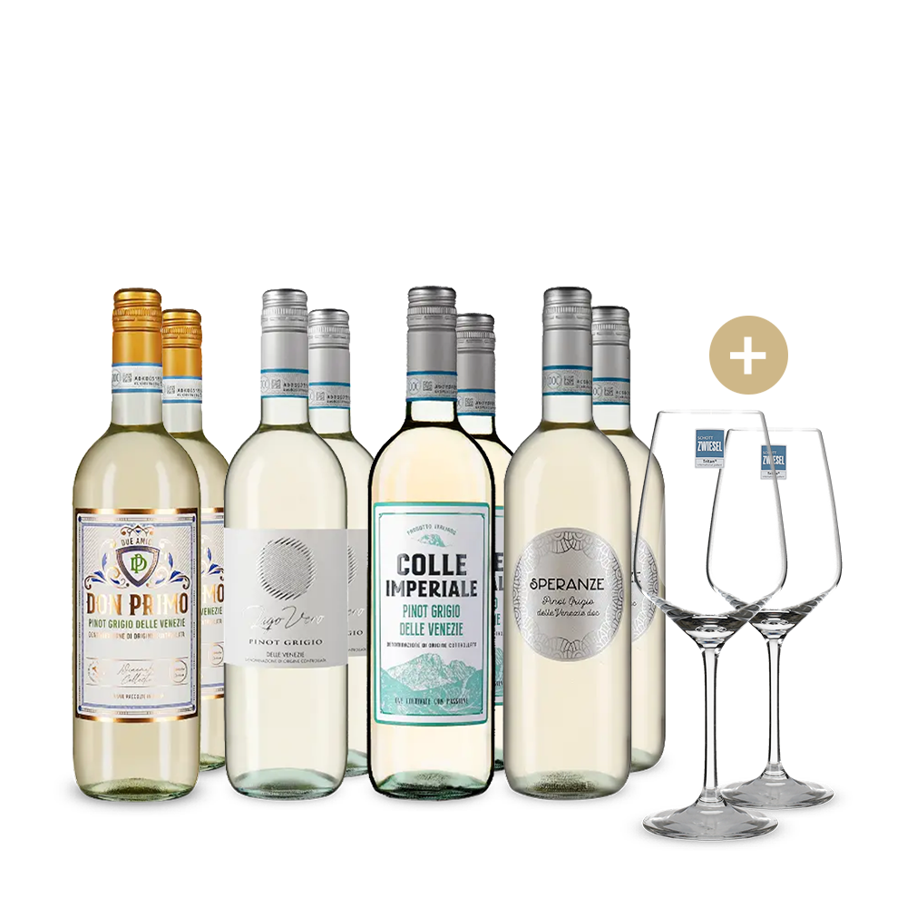 Zlatom ocenené hviezdy Pinotu Grigio v balení 4x2 + 2 poháre – Gold