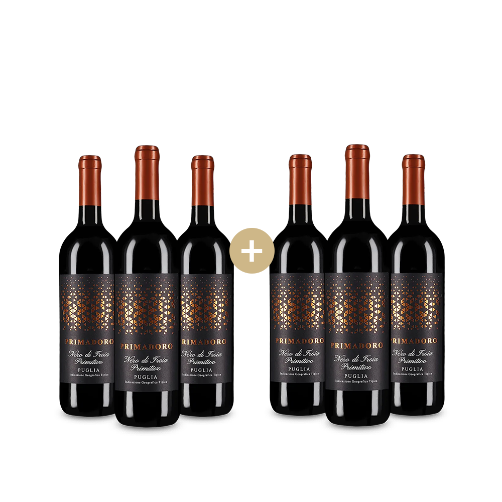 3+3 fľaše Primadoro Nero di Troia Primitivo 2024 – Gold