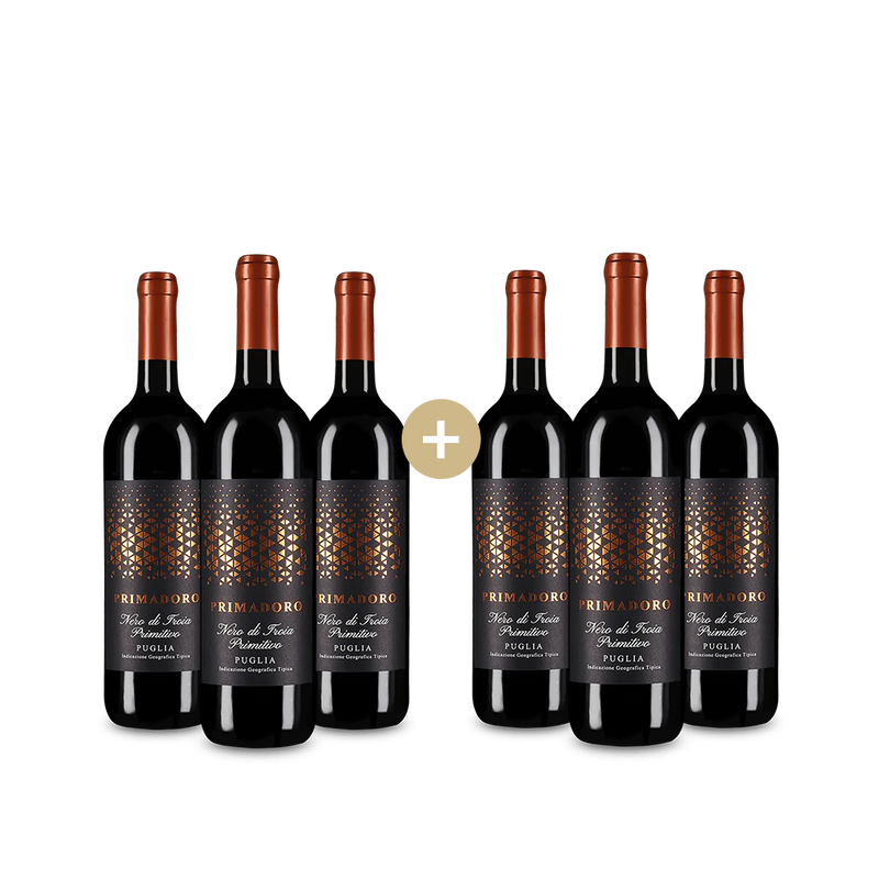 3+3 fľaše Primadoro Nero di Troia Primitivo 2024 – Gold