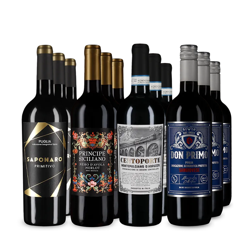 Talianske červené vína v balení 4x3 – Gold