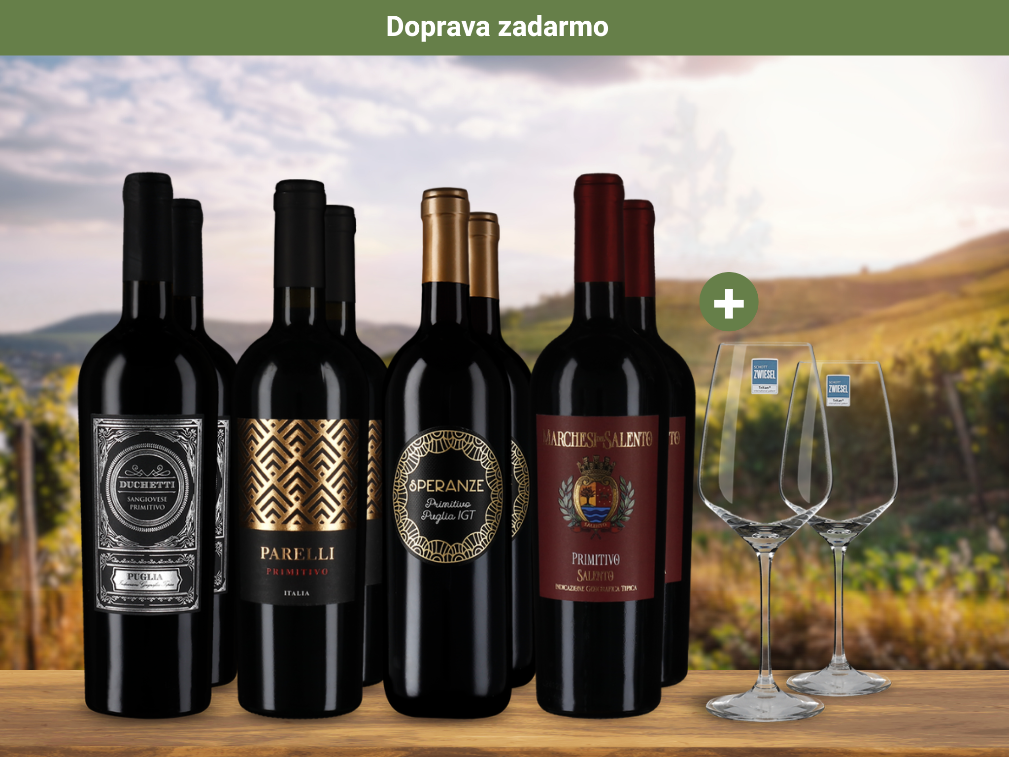 4x2 Primitivo Pôžitkový úvod + 2 poháre na víno
