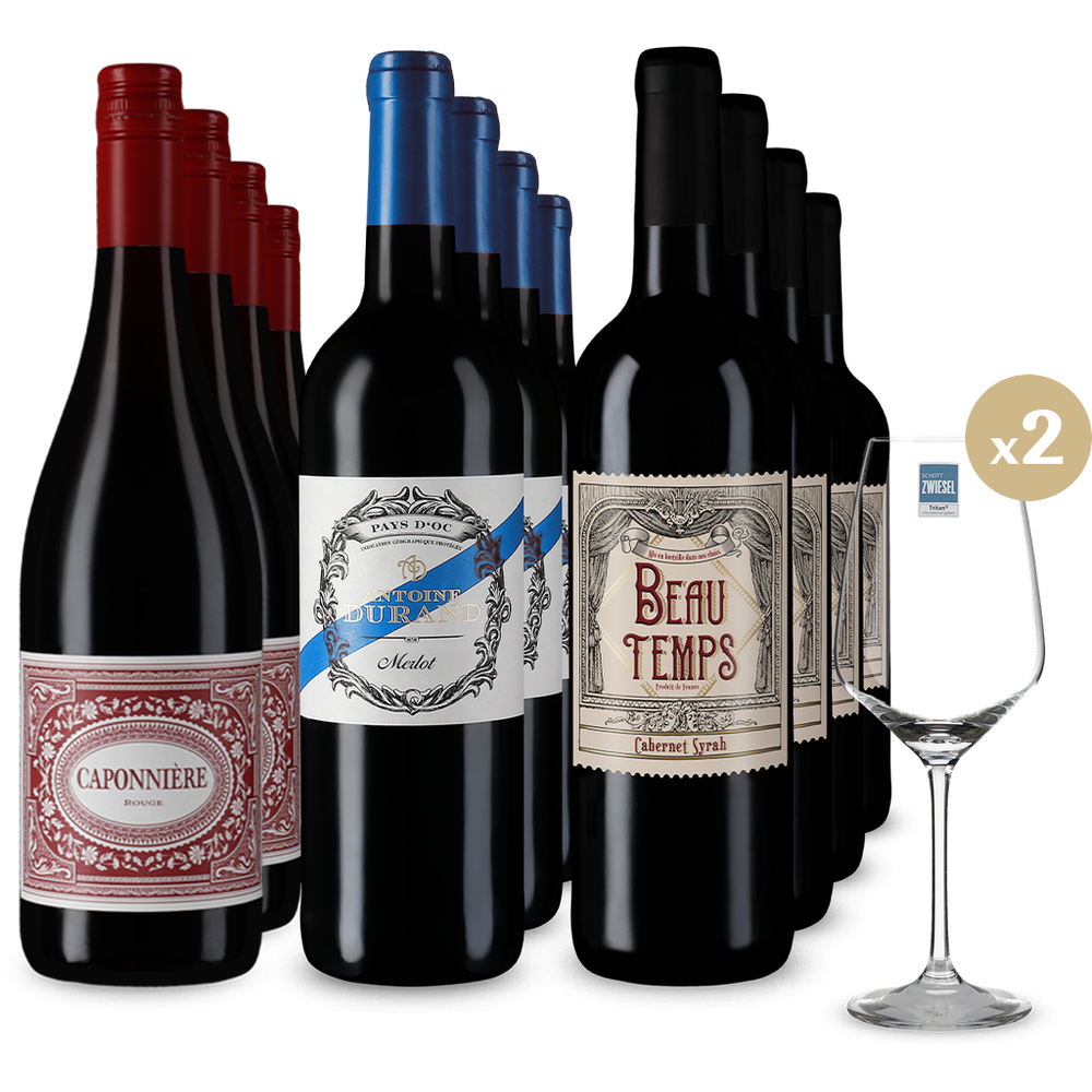 Francúzske červené hviezdy v balení 3x4 + 2 poháre