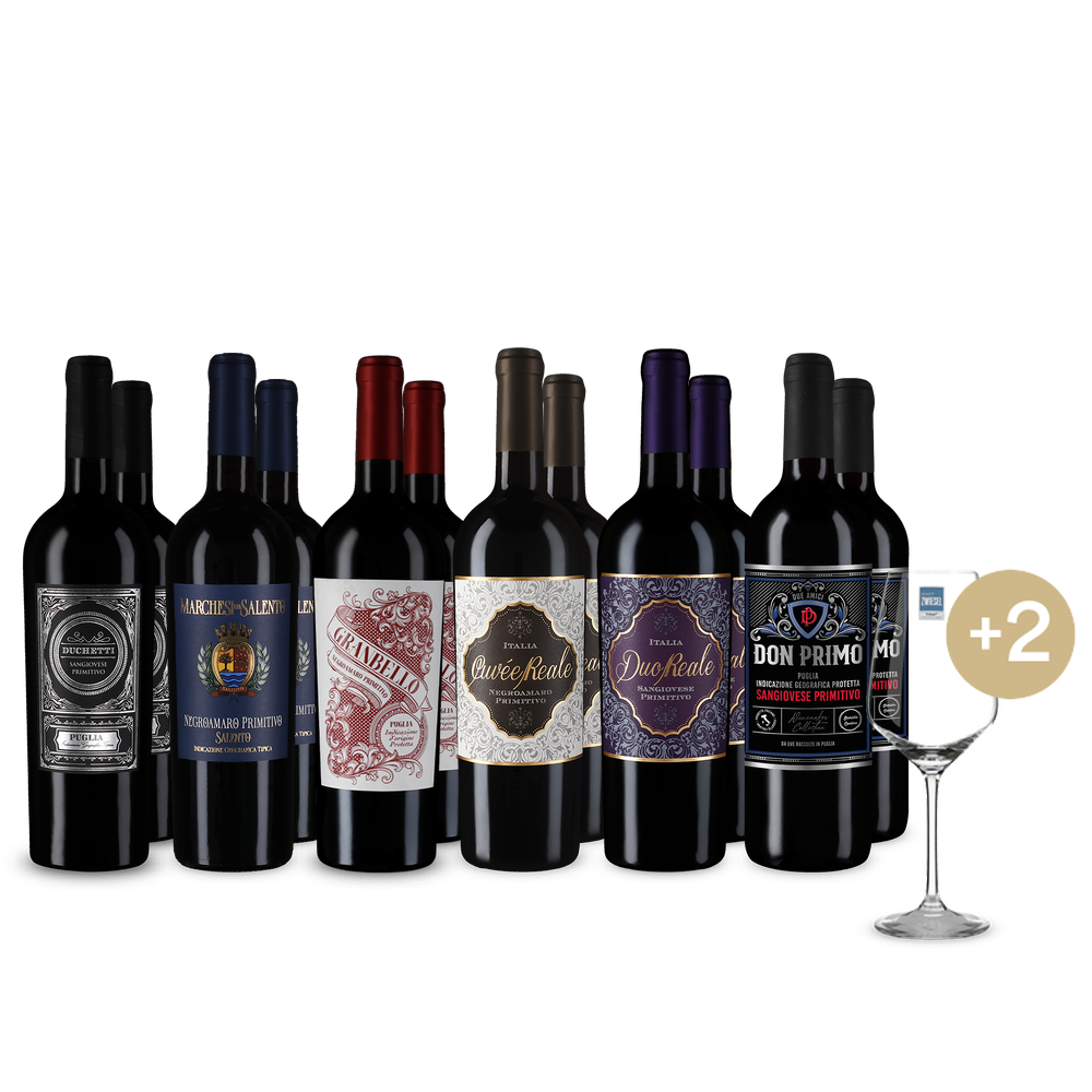 Špičkové Primitivo vo veľkom balení 6×2 + 2 poháre – Gold