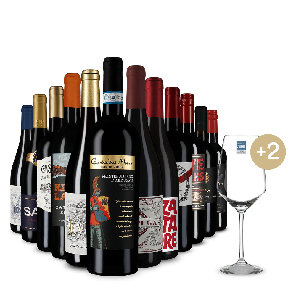 Medzinárodné červené hviezdy v balení po 12 fľašiach + 2 poháre