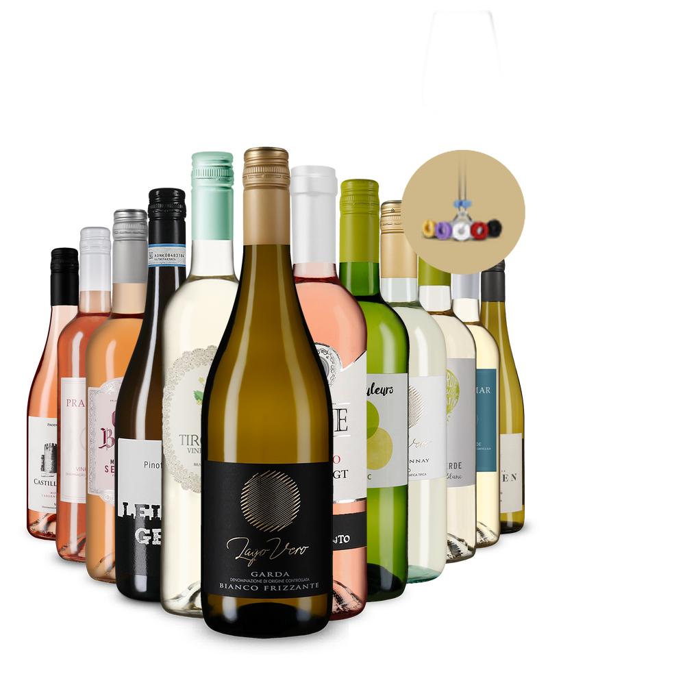 Biele & Rosé v XXL balení: Naše najobľúbenejšie vína v balení po 12 fľašiach + označovače na poháre