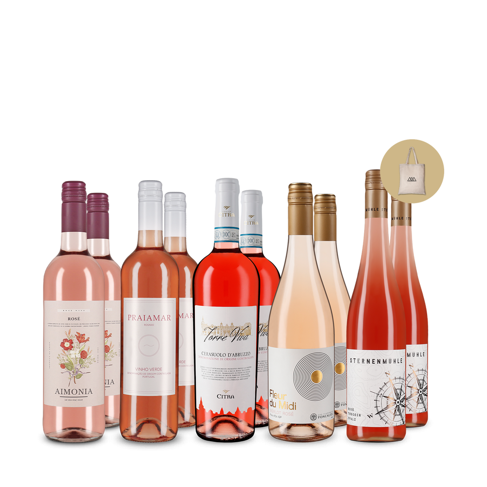 Moderné vína pre milovníkov špargle: Rosé v balení 5x2 + látková taška – Gold