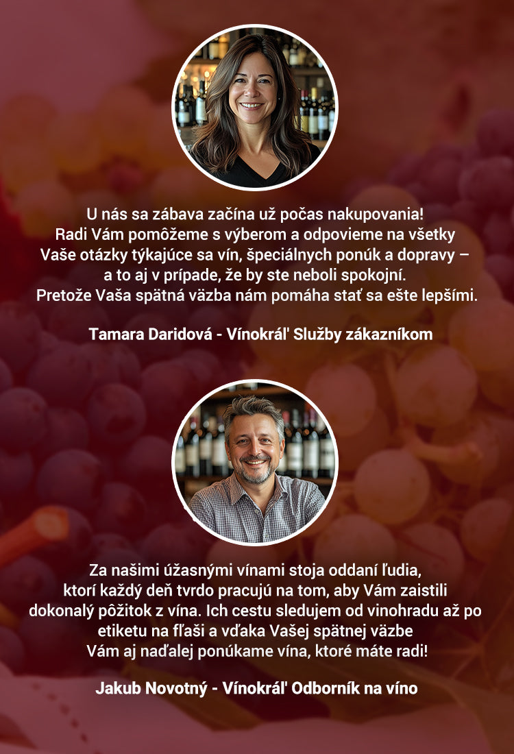 Tamara Daridová z nášho zákazníckeho servisu a Jakub Novotný, náš odborník na víno